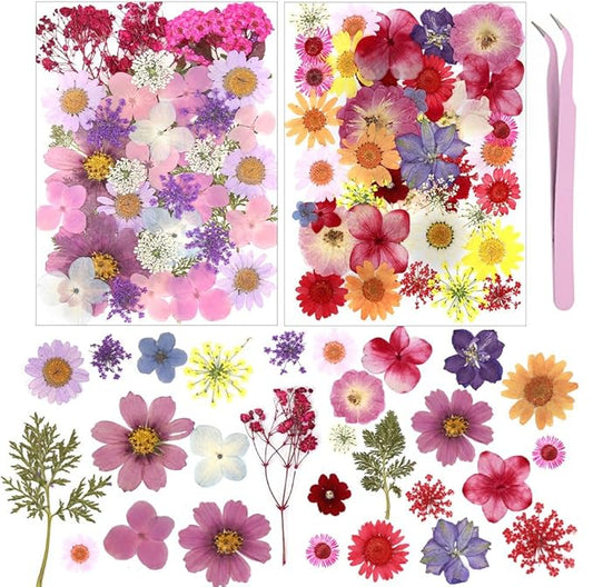 82Pcs Natural Pressed Dried Flowers Resin, Dry Flowers for Resin Accessories with Tweezer, Dried Flower for Scrapbooking DIY Art Crafts, Epoxy Resin Jewelry Molds, Candle, Nails Décor, Craft Making