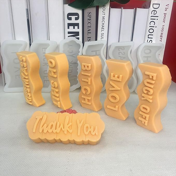 TOPYS Wave Alphabet Letter Pillar Silicone Candle Molds, DIY Casting Epoxy Letter Molds for Clay Resin Pendant Plaster Carving Making Aromatherapy White Elephant Gifts (Bitch)