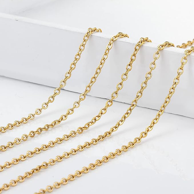 30 Pack Necklace Chains 2mm Gold Plated Stainless Steel Link Cable Chain Necklace Bulk for DIY Jewelry Making Supplies (20 Inches)