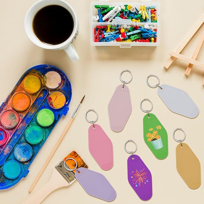 LOTMER 20/30/40/80 PCS Hotel Keychain Blank with Key Rings, 60 Colors Motel Key Chains for DIY Keychains