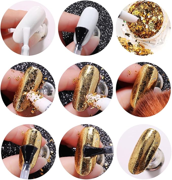 12 Colors Glitter Sequins 3D Holographic Aluminum Foil Nail Glitter - Sparkling Ultra-Thin Gold Foil Sparkles for DIY Women Makeup Party