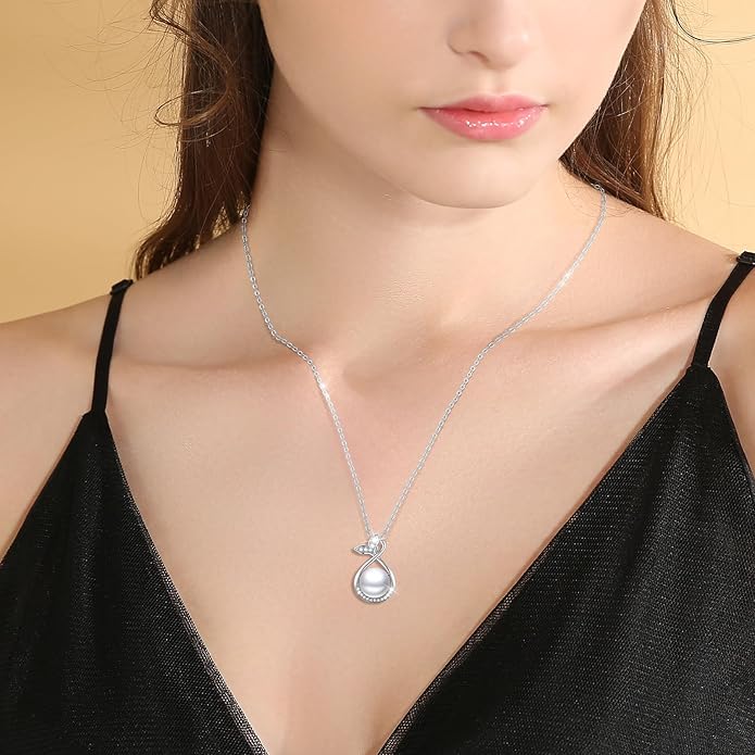Pearl Pendant Necklace for Women,925 Sterling Silver Pendant Jewelry,Anniversary Christmas Birthday Valentines Gifts for Wife, Mom, Dauhter, Girlfriend,Her