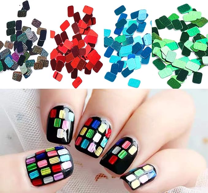 Holographic Square Glitter Flakes, 12 Colors Rectangle Sparkly Sequins, 3D Glitters Acrylic Nails Supplies for Women Girls Manicure Shiny Decorations, DIY Crafts Resin Nail Art Tips