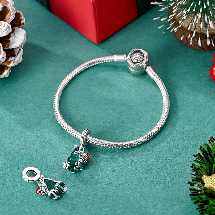 Parmuz 925 Sterling Silver Christmas Charm for Bracelet Snowflake Dangle Beads Santa Claus Snowman Deer Charm Gifts for Women