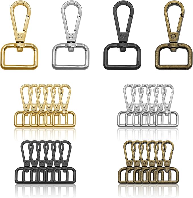 32pcs Metal Swivel Lobster Clasp Hooks, 3/4” Swivel Clasps D Rings Purse Hardware Push Gate Snap Hooks Trigger Clips for DIY Crafts Keychain Handbag Making(4 Colors, 2cm Inside Diameter)