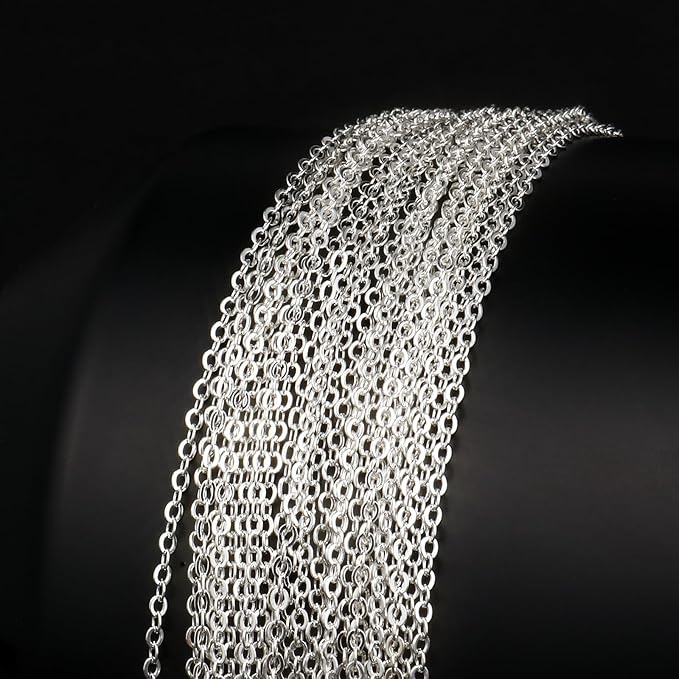 33 Feet Silver Plated Stainless Steel Cable Chain Bulk, 2.5mm 304 Stainless Steel Silver Flat Cable Link Chains Roll Spool for Jewelry Making Necklace DIY Craft