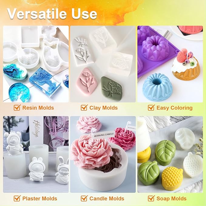 Silicone Mold Making Kit, 48oz 10A Elastic Liquid Silicone for Casting Resin molds and Candle & Soap Mold,Fast Cure Translucent Platinum Silicone Rubber