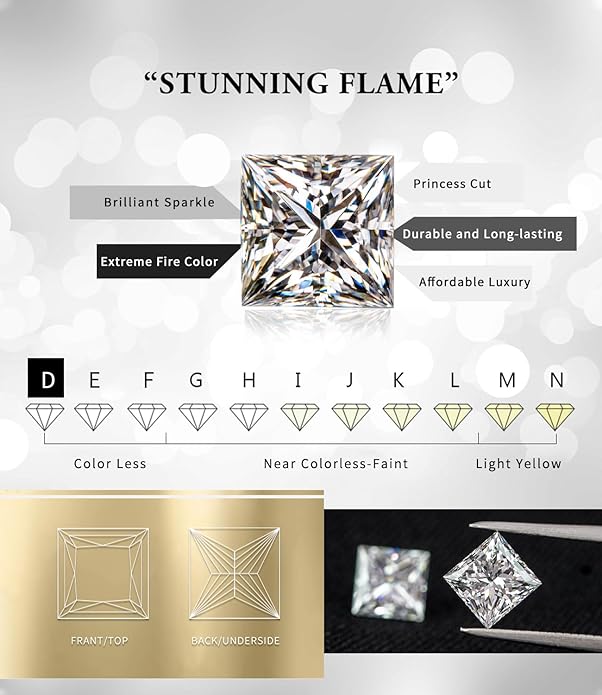 ”STUNNING FLAME“ 18K Gold Plated Sterling Silver Princess Cut Cubic Zirconia Stud Earrings for men women