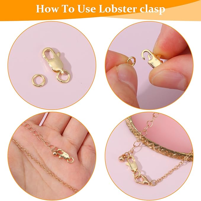 10 Pcs Lobster Claw Clasps, Gold Lobster Claw Clasp with Closed Jump Rings, 14K Gold Jewelry Making Clasps and Closures, 12mm (0.47inch)
