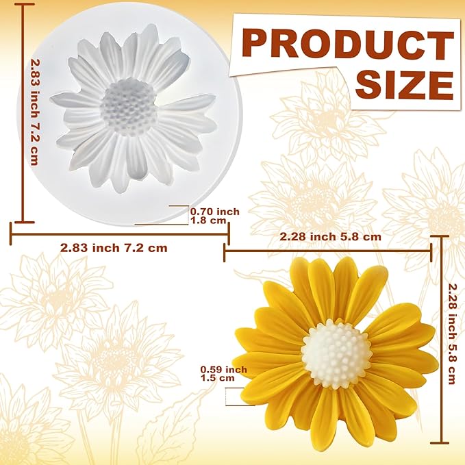 4 Pcs Daisy Flower Silicone Molds for Candles, 3D Flower Fondant Chocolate Cake Cupcake Topper Decoration Mold, DIY Tealight Candle Soap Wax Epoxy Resin Concrete Casting Polymer Clay Craft