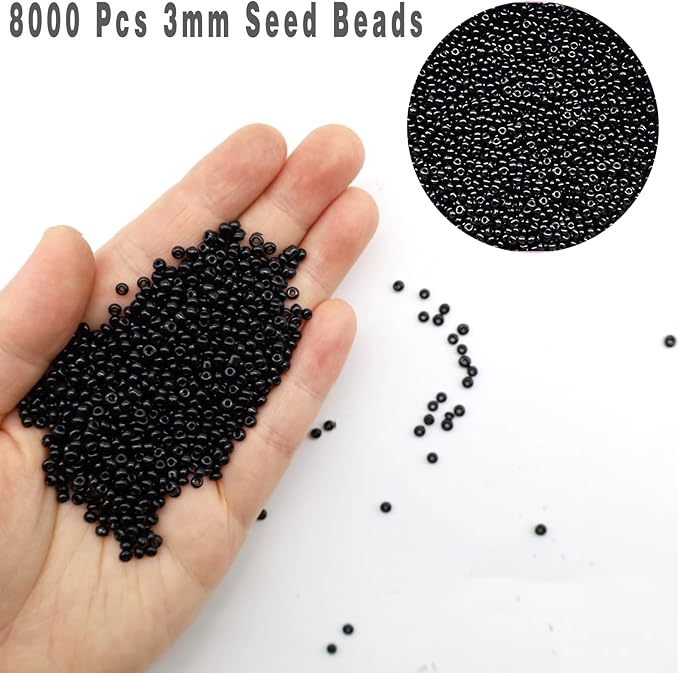 THUTEP 8000 pcs 3mm Seed Beads, Tiny Craft Beads for Bracelet Making, Bracelet Kits for DIY Jewelry Craft (Black)