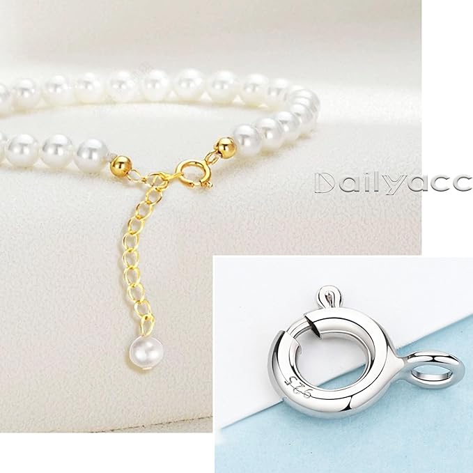 Spring Clasps Sterling Silver with Open Jump Rings Gold Necklace Clasps and Closures for Jewelry Making,Made in Italy