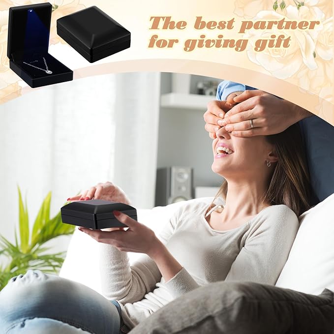 Landical 10 Pcs Pendant Necklace Box with LED Light Velvet Necklace Case for Pendant Bracelet Ring Earring, Jewelry Storage(Black)