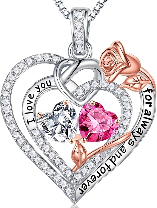 Iefil Valentines Day Gifts for Her Wife - 925 Sterling Silver Double Birthstone Necklace, Anniversary Birthday Gifts for Women, Jewelry Gift for Wife Girlfriend Mom Her