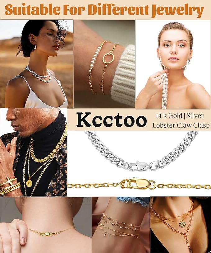 Kcctoo Silver Lobster Claw Clasp with Closed Jump Rings 14K Gold Necklace Clasps and Closures for Jewelry Making, Made in Italy 12mm(0.47inch) (Gold Silver)