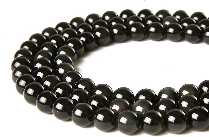 100pcs 10mm Black Obsidian Beads Natural Gemstone Beads Round Loose Beads for Jewelry Making