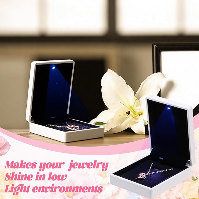 Landical 10 Pcs Pendant Necklace Box with LED Light Velvet Necklace Case for Pendant Bracelet Ring Earring, Jewelry Storage(White)