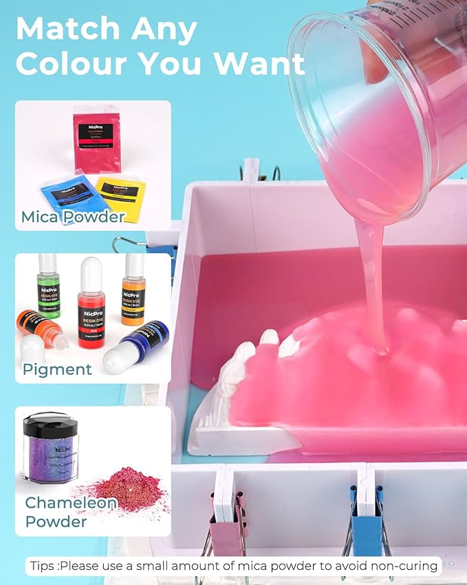 Nicpro 170oz Silicone Mold Making Kit, 15A Platinum Liquid Silicone Rubber, Flexible Silicone Molds Maker Mix Ratio 1:1 for Casting 3D Resins Candle Soap Molds DIY with 24 Mica Powder, Mixing Cups