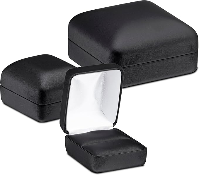 Necklace Gift Box – Luxury Black PU Leatherette Large Jewelry Display & Storage Case with Satin Lid and White Packer for Wedding, Anniversary & Engagement