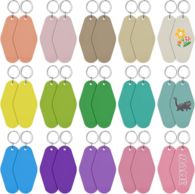 LOTMER 20/30/40/80 PCS Hotel Keychain Blank with Key Rings, 60 Colors Motel Key Chains for DIY Keychains