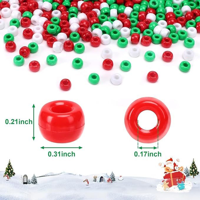 UPINS 1200Pcs Christmas Pony Beads Friendship Plastic Small Hair Beads Red Green White Pony Beads for Necklace Supplies (Christmas)