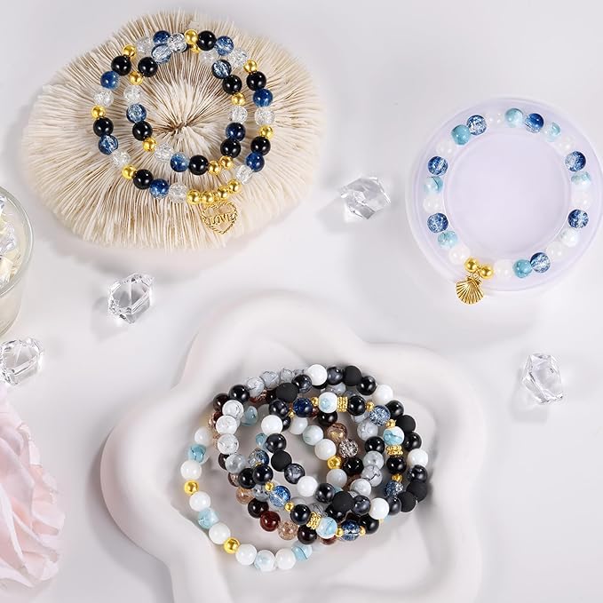 Funtopia 8mm Glass Beads, Neutral Colors Round Marble Loose Beads for Men Women, Jewelry Making Supplies with Spacer Bead and Charms, DIY Bracelets Earrings Necklaces Crafts (24 Colors)