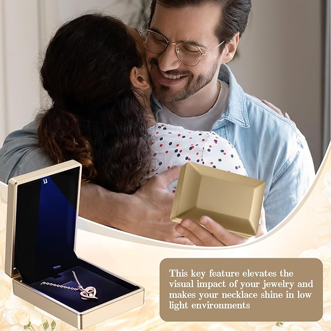 Landical 10 Pcs Pendant Necklace Box with LED Light Velvet Necklace Case for Pendant Bracelet Ring Earring, Jewelry Storage(Gold)