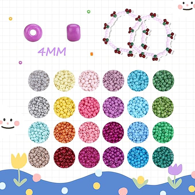 efivs arts 3500PCS 6/0 Glass Seed Beads, 24 Colors Small Beads Kit Bracelet Waist Beads Kit with Pendant Charms for DIY Crafts Necklace Ring Making