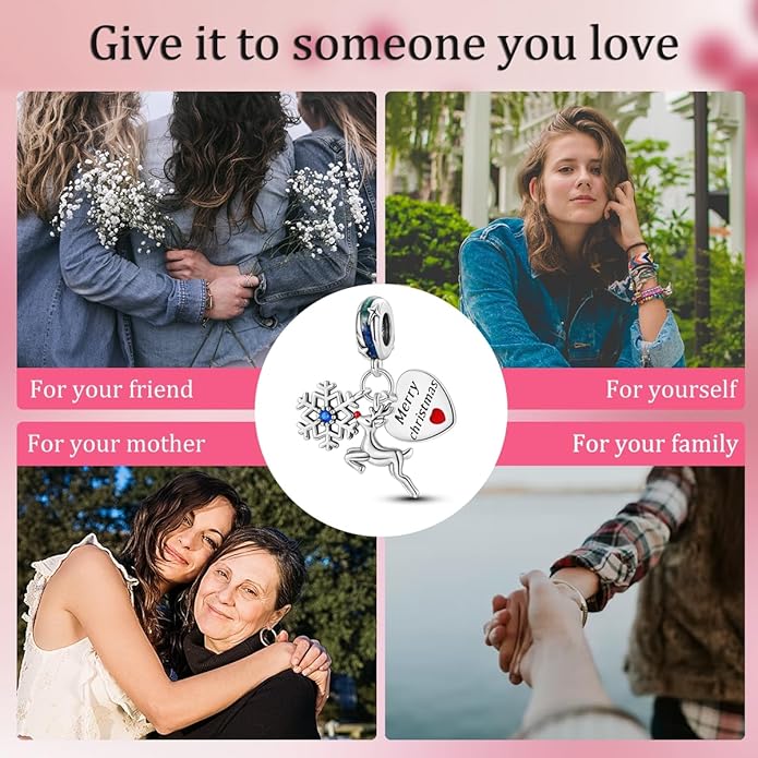 Parmuz 925 Sterling Silver Christmas Charm for Bracelet Snowflake Dangle Beads Santa Claus Snowman Deer Charm Gifts for Women