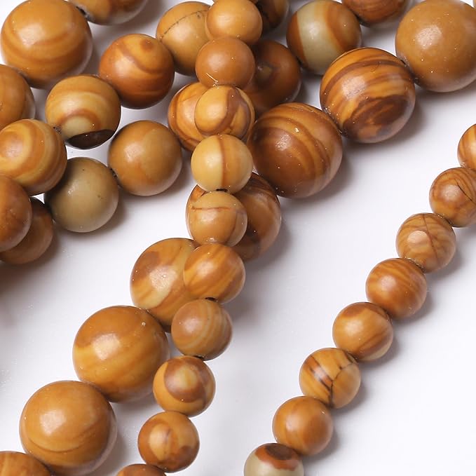 8MM 45PCS Yellow Woodgrain Stone Beads for Jewelry Making DIY Craft Gemstone Beads Kit Cosmic Crystal Pebbles for Bracelets, Necklaces