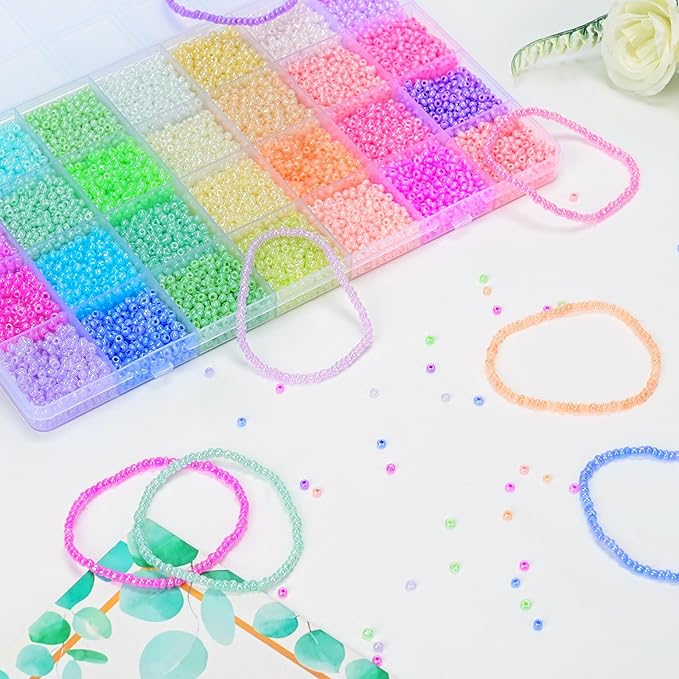 Vtssvow 3mm Glass Seed Beads for Bracelets Making, 28 Colors 11000pcs Friendship Bracelet Making Kit, Small Glass Beads for Jewelry Making (Mix 28 Color, Pastel)