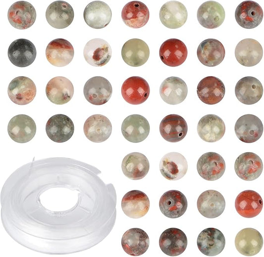 Natural Stone Genuine Stones DIY Bloodstone Round Beads 8mm 100pcs Beading Loose Gemstone Hole Size 1mm Charm Smooth Beads for Bracelets Necklaces Earrings (Bloodstone 8mm)