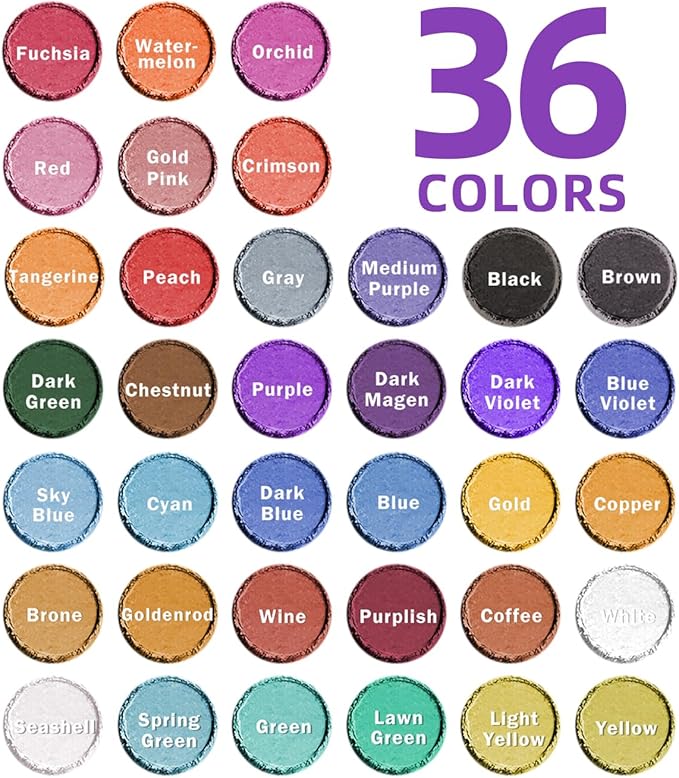 LET'S RESIN 36 Colors Mica Powder, Mica Pigment Powder for Epoxy Resin/UV Resin, Natural Colorant Dye for Soap/Candle Making, Lip Gloss,Nail Polish, Slime and Bath Bomb
