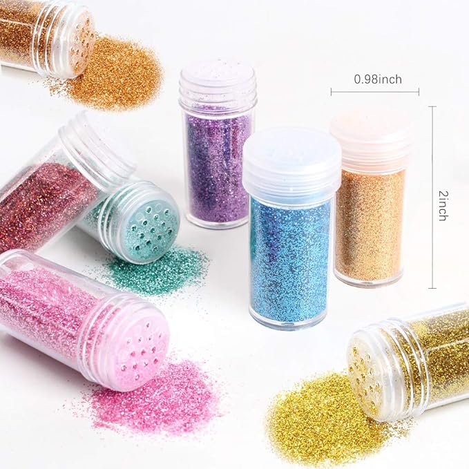 Extra Fine Glitter, Set of 24 Colors Nail Arts Face Hair Eye Lip Gloss Makeup Glitter, Slime,Tumbler and Epoxy Resin Crafts Loose Powder Shaker