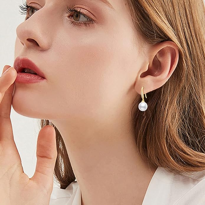 10k 14k Gold Natural Diamond and Freshwater Cultured Pearl Dangle Earrings for Women, Fine Jewelry for Her