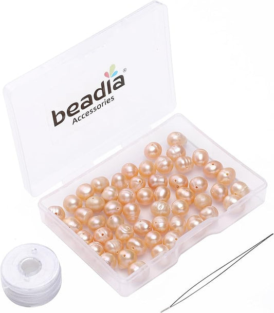 Natural Pearl Beads Potato 7-8mm Pink Freshwater Cultured Loose Gemstone Beads for DIY Jewelry Making 13.8''/Strand HQ