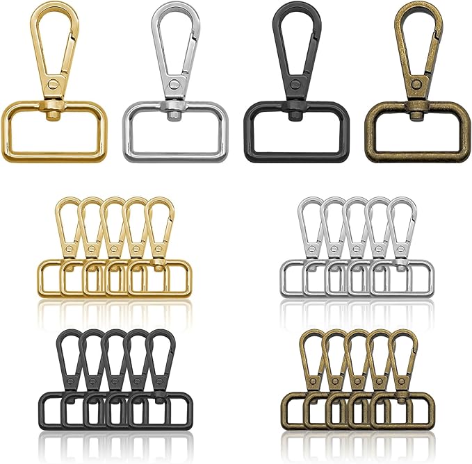 20pcs D Ring Swivel Lobster Claw Clasp 1” Metal Swivel Snap Hooks Metal D Ring Snap Hooks Trigger Lanyard Clasp Clips Hook for Purse Keychain Strap Making(4 Colors, 2.5cm Inside Diameter)