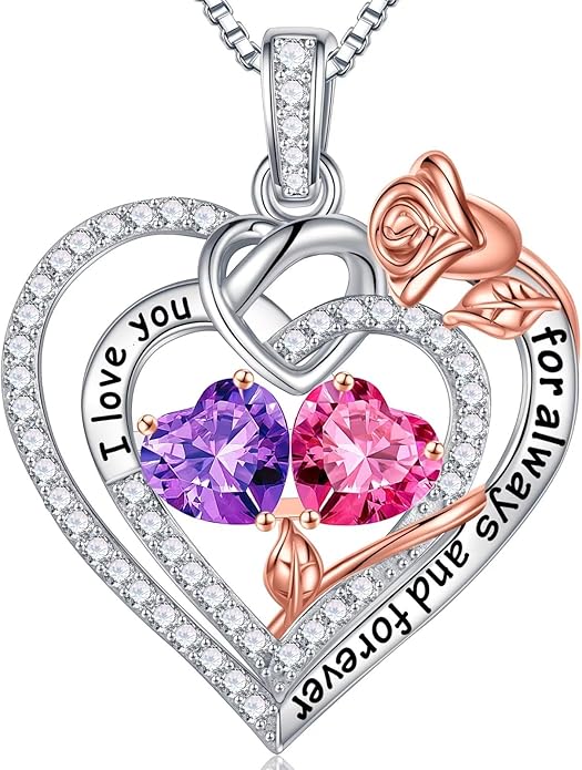 Iefil Valentines Day Gifts for Her Wife - 925 Sterling Silver Double Birthstone Necklace, Anniversary Birthday Gifts for Women, Jewelry Gift for Wife Girlfriend Mom Her