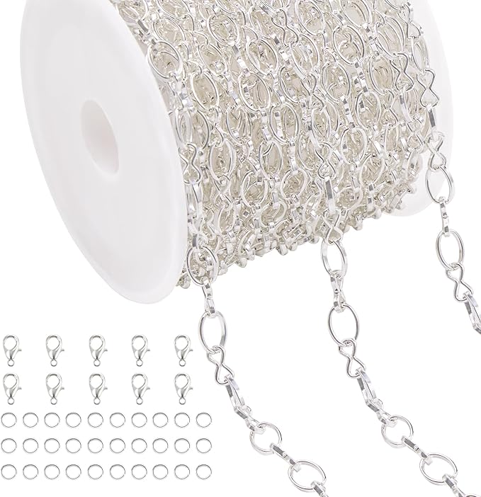 Jabogrii 16.4 Feet Silver Rolo Chain for Jewelry Making Metal Chain Bulk with Lobster Clasps and Jump Rings