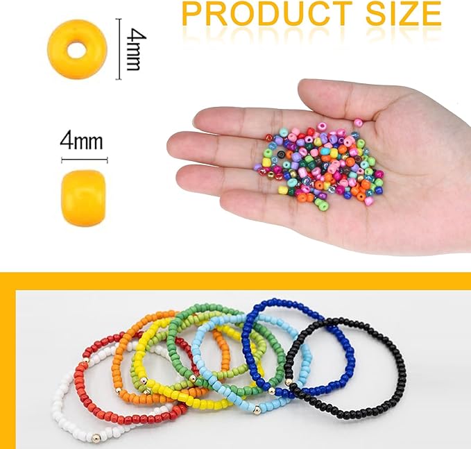 efivs arts 4500pcs Seed Beads 24 Colors 4mm Round Beads for Friendship Bracelet Making Kit Waist Small Bead Rainbow Beads for DIY Crafting 6/0