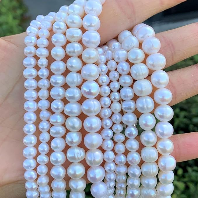 Adabele 14 Inch Real Natural Grade A Potato Round White Cultured Freshwater Pearl Loose Beads 6-7mm for Jewelry Making fp2-67