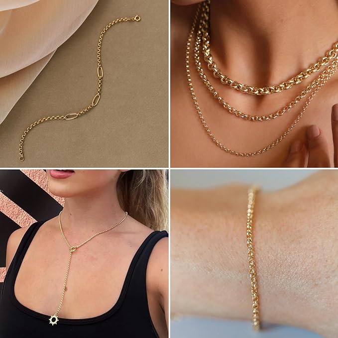 33FT Gold Rolo O Chain for Jewelry Making 3.5MM Gold PVD Plated Stainless Steel Link Chains Roll for DIY Crafts Jewelry Making