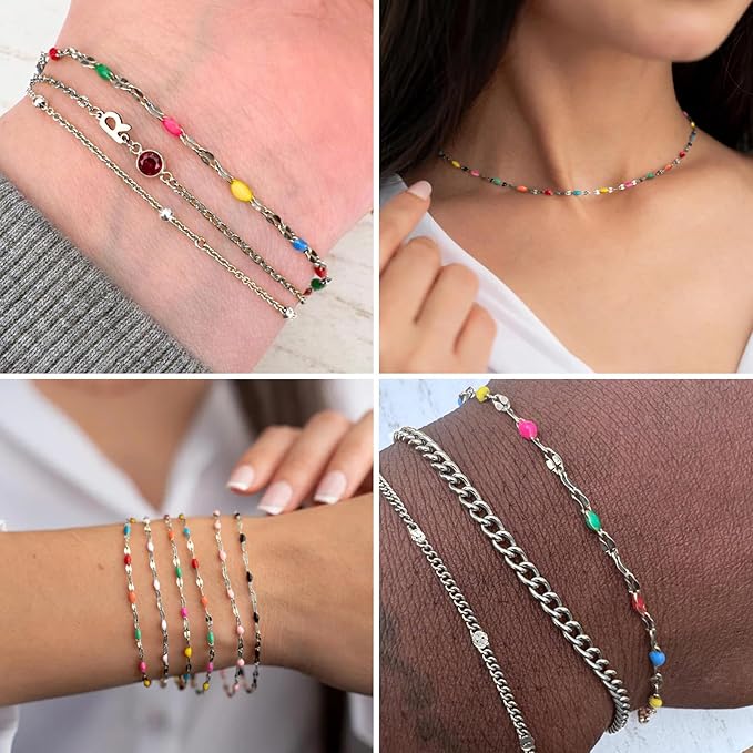 16.5FT Colorful Enamel Chain Roll, 2MM Rainbow Stainless Steel Enalem Lip Link Chains Spool Bulk for DIY Jewelry Making Necklace Bracelet