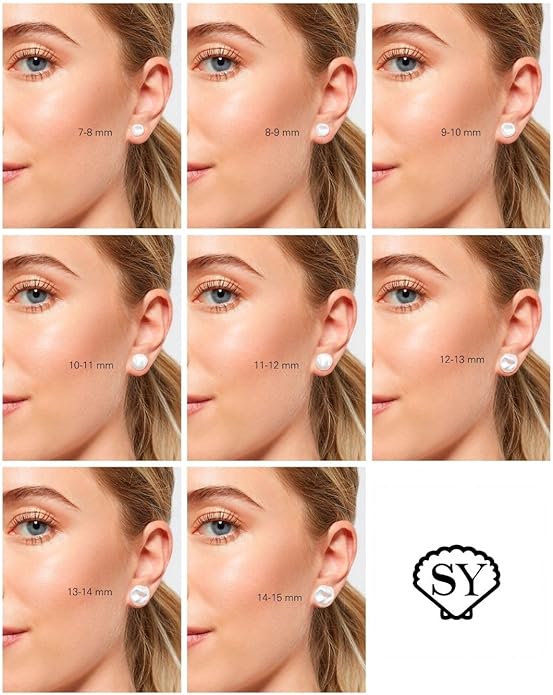 Woman Pearl Earrings Freshwater Cultured Keshi Pearls in White and Gray by SECRET & YOU | Sterling Silver 925 | Available in 10 sizes from 7-8 mm to 15-16 mm