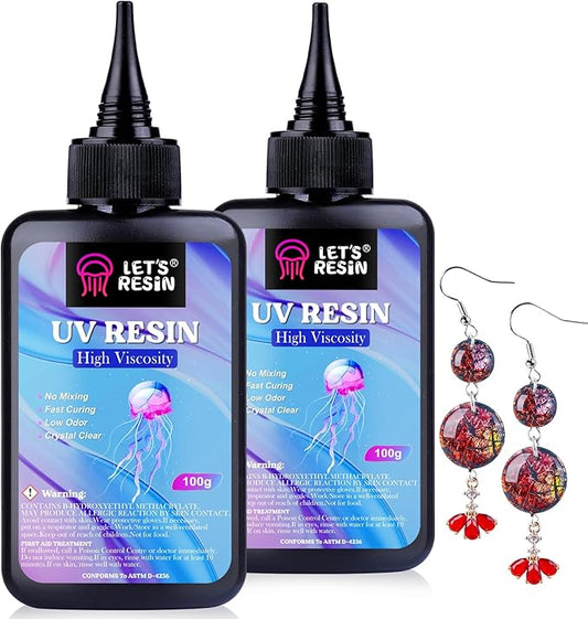 LET'S RESIN UV Resin,200g High Viscosity Crystal Clear Thick UV Resin Kit, Quick-Curing&Low Shrinkage Ultraviolet Epoxy Resin for Crafts, Doming, Coating