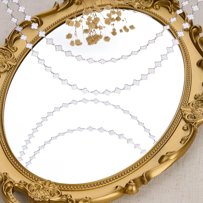 Stainless Steel Chain for Jewelry Making 3 Meters 8mm White Enamel Clover Permanent Jewelry Chain Roll Bulk with Lobster Clasps Jump Rings