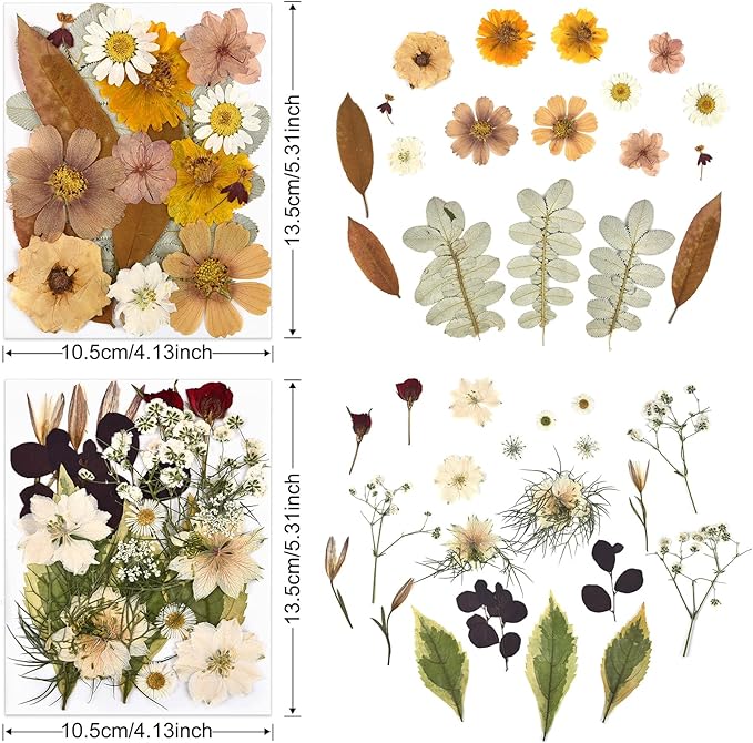 DALARAN 95Pcs Fall Dried Pressed Flowers for Resin Molds Real Pressed Flowers Dry Leaves Kit for Art Crafts Resin Jewelry Making Scrapbook Supplies Card Making Soap Candle DIY