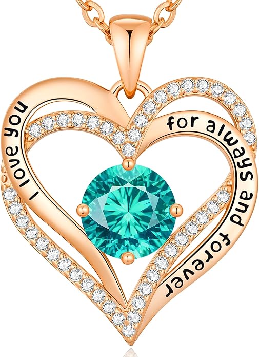 CDE Valentine's Day Gift Forever Love Heart Necklaces for Women, Wedding Anniversary, Birthday Mothers Christmas Day Gifts for Mom, Mother, Wife, S925 Silver Jewelry with Birthstone Pendant