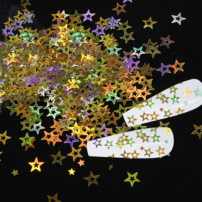 12 Colors Star Nail Art Glitter Sequins, 3D Five-Pointed Star Nail Flakes Designs, Holographic Laser Hollow Star Nail Art Supplies for Women Girls Manicure Sparkle Decorations, DIY Body Makeup Crafts