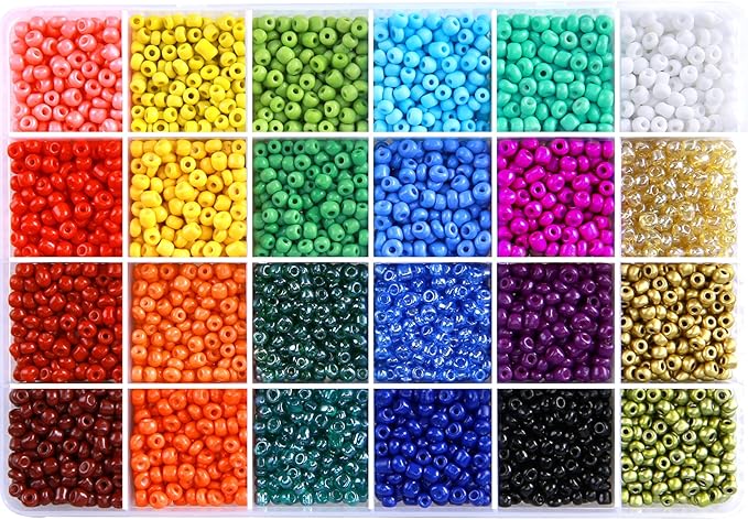 efivs arts Glass Seed Beads for Bracelet Making Kit, 24 Colors 6/0 4mm Small Beads Multicolor Beading Beads with Container Box for Jewelry Making - Approx 6000pcs